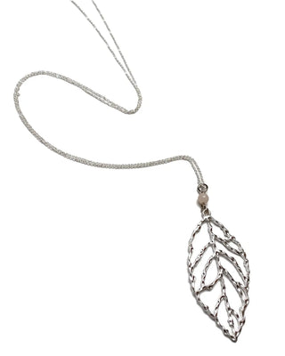 Minimalist Rose Quartz Hammered Leaf Necklace