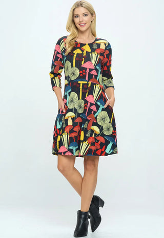 *Curvy* Mushroom Print Tunic Dress