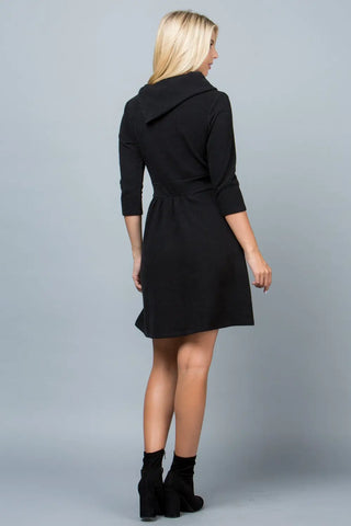 Black Cowl Neck 3/4 Sleeve Sweater Dress