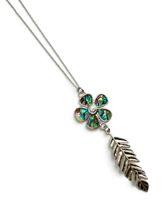 Rhodium Necklace with Flower Abalone Pendant