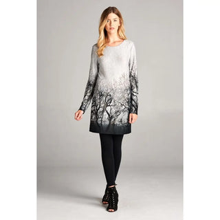 Women's Ombre Trees in Silhouette Print Tunic