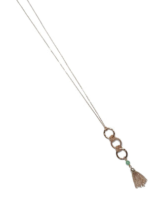 Rose Gold Chain Link Aventurine Tassel Necklace
