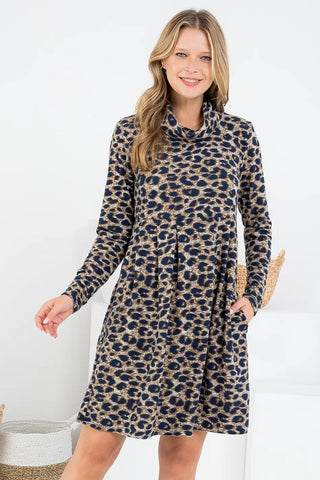 Long Sleeve Cheetah Tunic Dress w/ Pockets