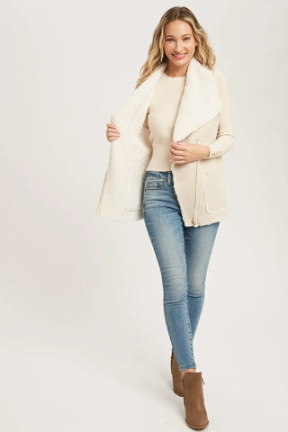 Shearling Faux Suede Moto Vest